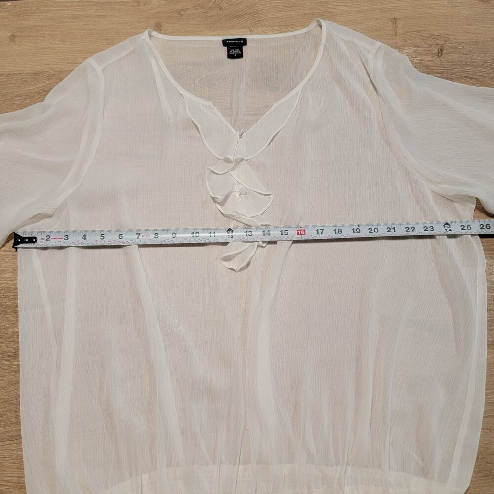 Torrid Plus Size 3X Top Whimsy Preppy Coquette Ruffle Flowy Sheer Cottagecore - Picture 7 of 8